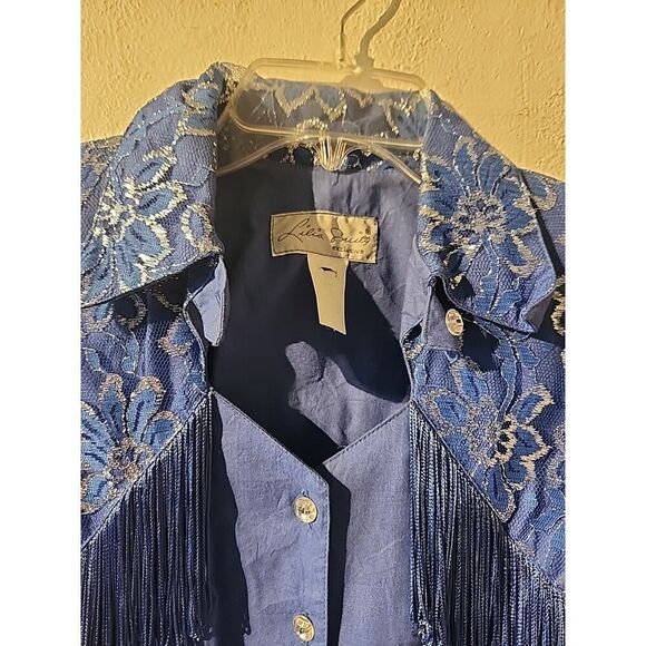 Vtg Lilia Smitty Exclusive Blue Silver Lace Fringe Lace Western Rodeo Dress 9-10 - Picture 3 of 5